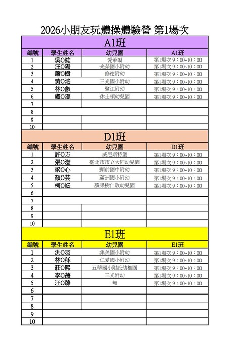 2026幼兒體操公告分組-第1場次