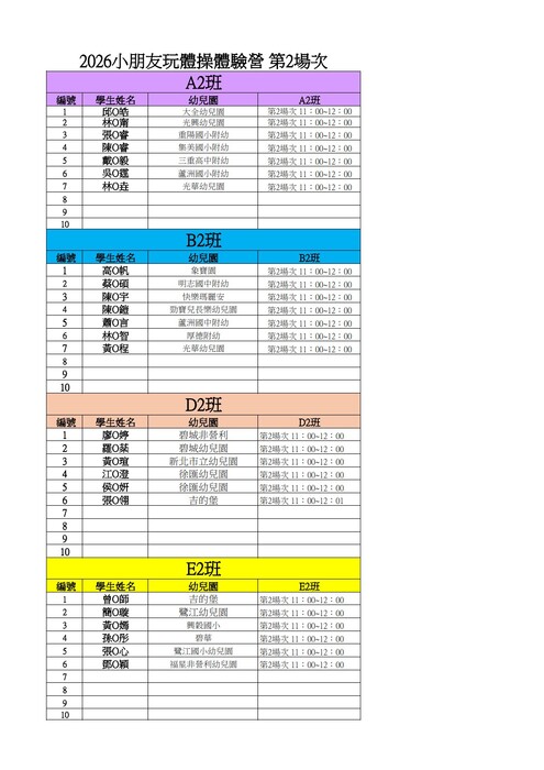 2026幼兒體操公告分組-第2場次