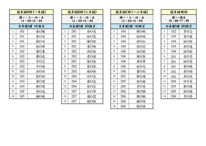 低年級114-2課後照顧班名單圖片