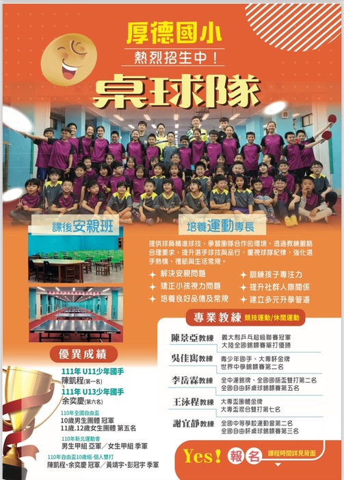 厚德國小桌球隊114學年招生中圖片