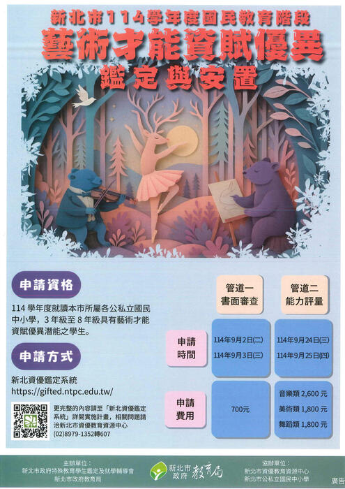 新北市114學年度國民教育階段 藝術才能資賦優異鑑定與安置圖片